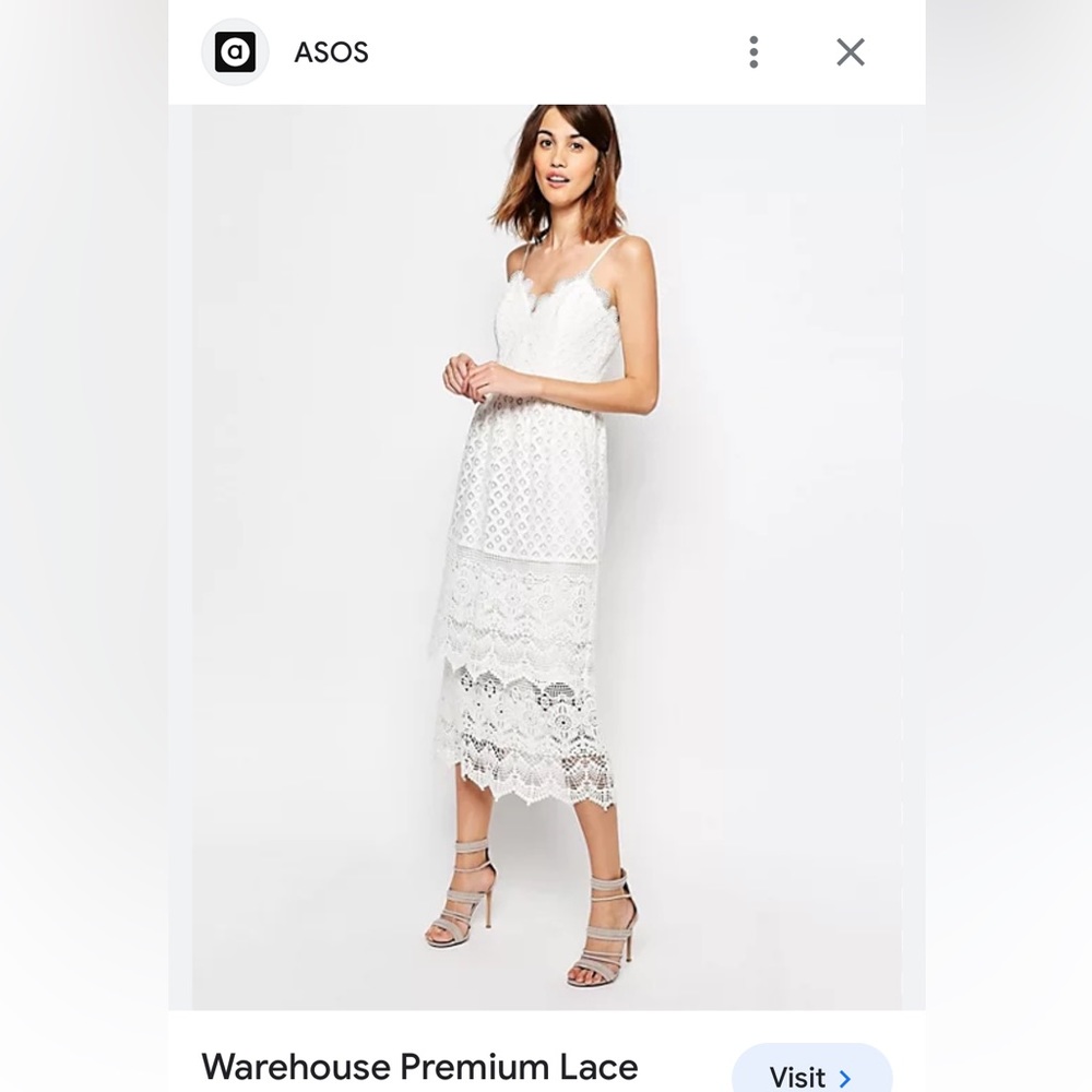 ASOS Spotlight by Warehouse Midi White eyelet/Lace overlay tiered Dress Size 4